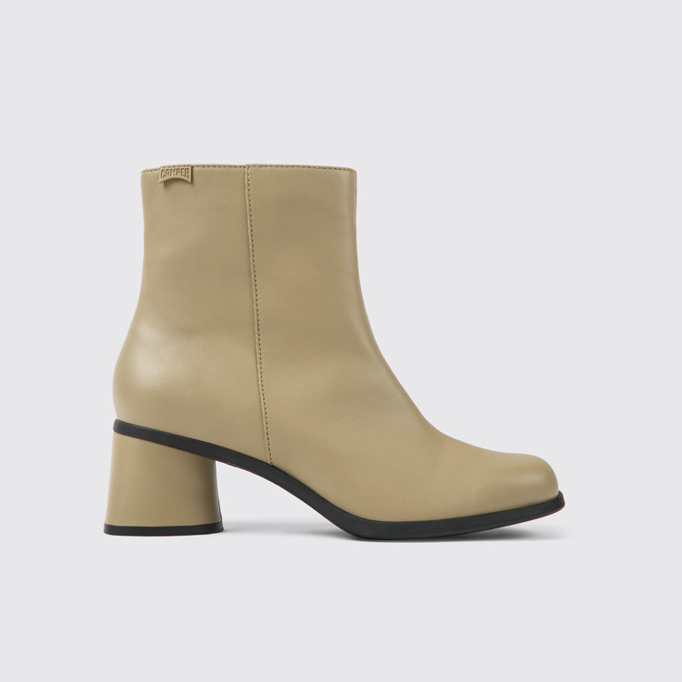 Side view of Kiara Beige leather ankle boots