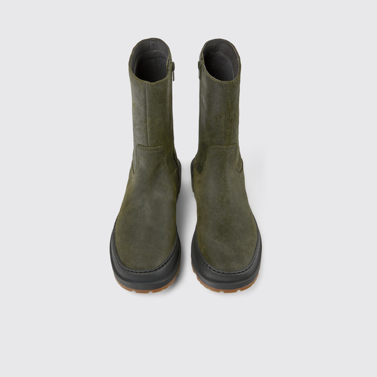 Overhead view of Brutus Trek Green nubuck ankle boots for women