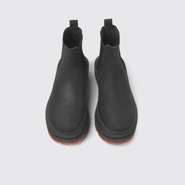 Overhead view of Brutus Trek Black nubuck ankle boots for women