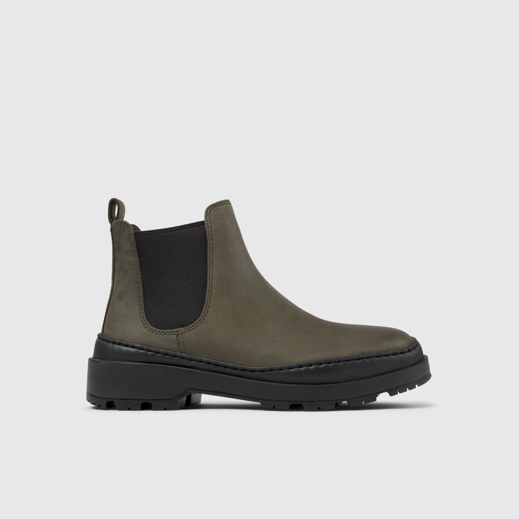 Side view of Brutus Trek Green nubuck ankle boots for women