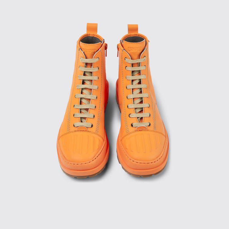 Overhead view of Brutus Trek Orange leather ankle boots for women