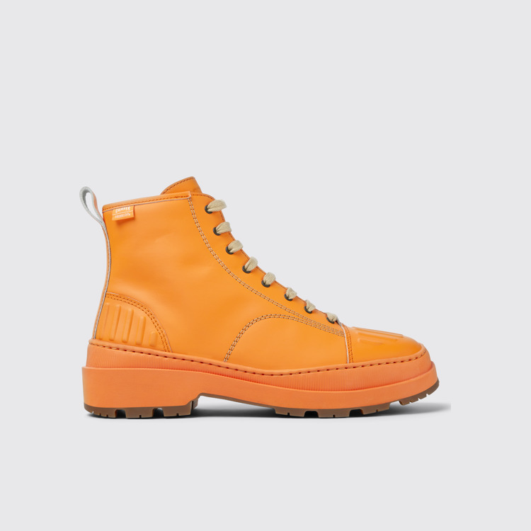 Side view of Brutus Trek Orange leather ankle boots for women