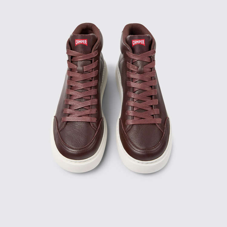 Overhead view of Runner K21 Burgundy leather sneakers for women