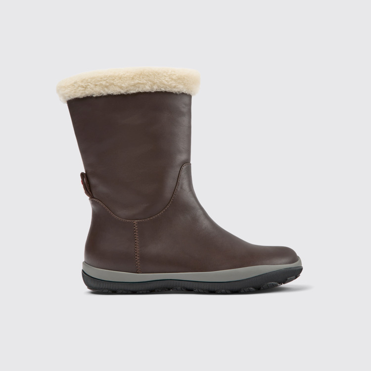 Side view of Peu Pista Brown leather boots for women