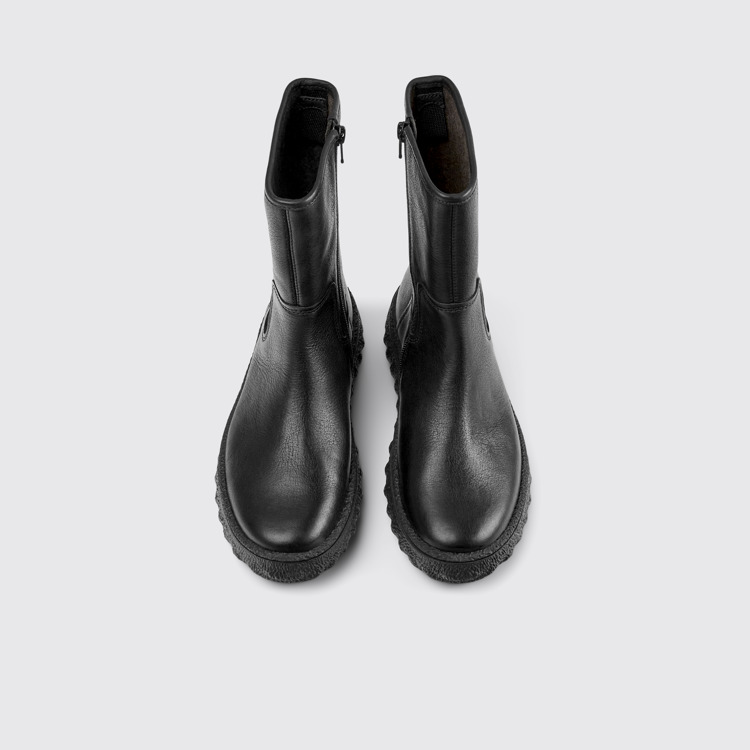 Overhead view of Ground Black leather boots for women