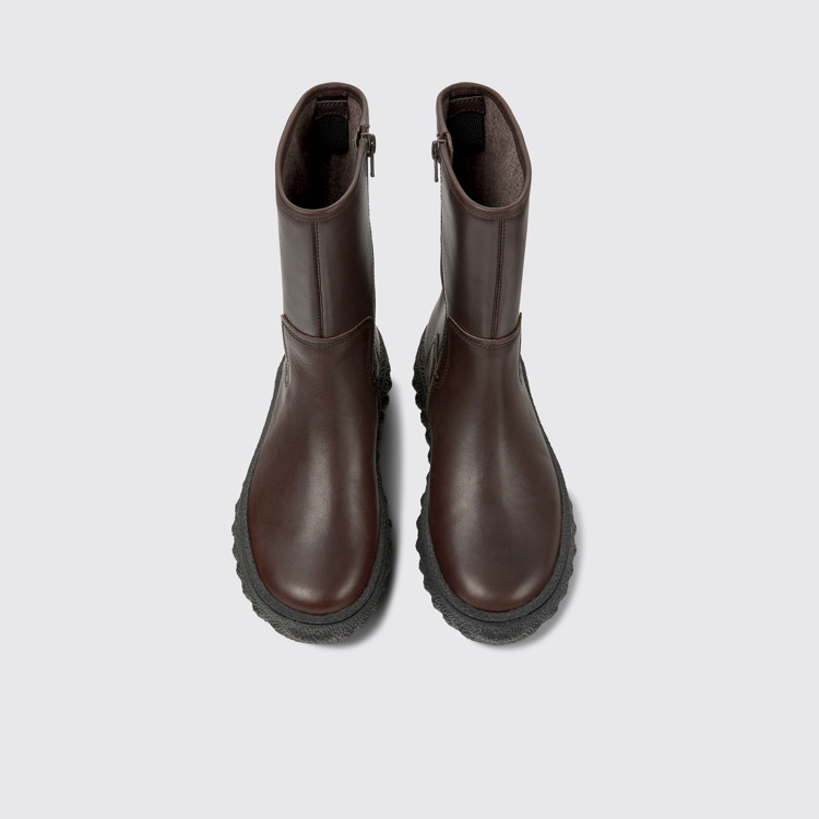 Overhead view of Ground Dark brown leather boots for women