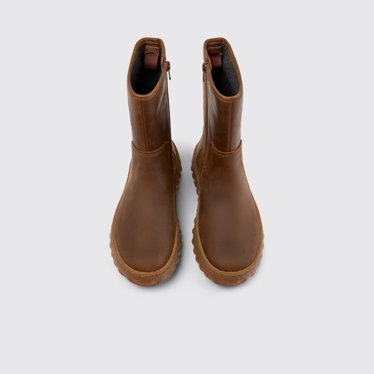 Overhead view of Ground Brown nubuck boots for women