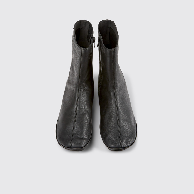 Overhead view of Right Black leather boots for women