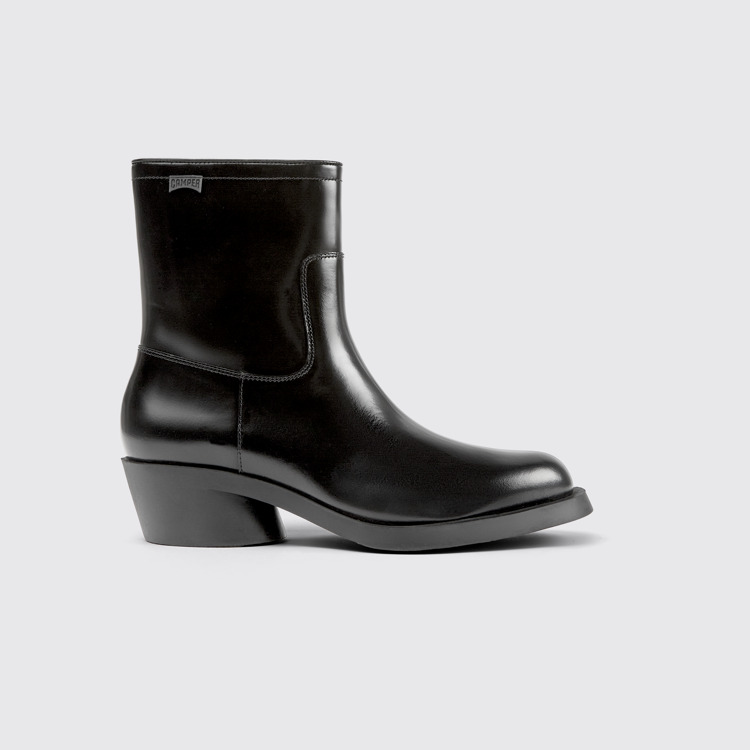 Side view of Bonnie Black leather ankle boots for women