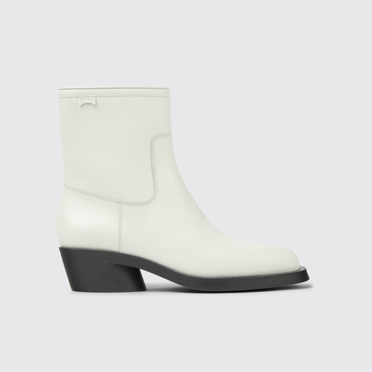 Side view of Bonnie White leather ankle boots for women