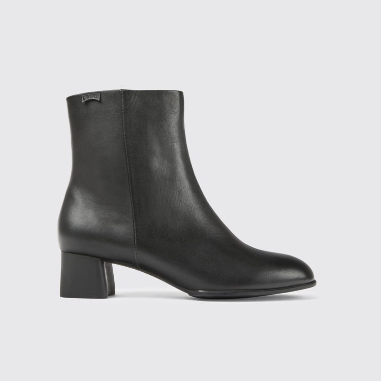 Side view of Katie Black leather ankle boots