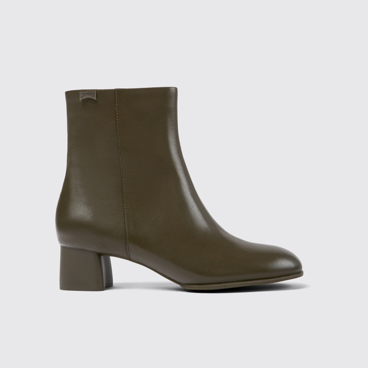 Side view of Katie Green leather ankle boots for women