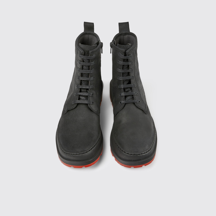 Overhead view of Brutus Trek Black nubuck ankle boots for women