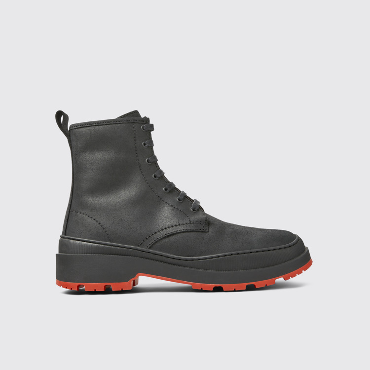 Side view of Brutus Trek Black nubuck ankle boots for women