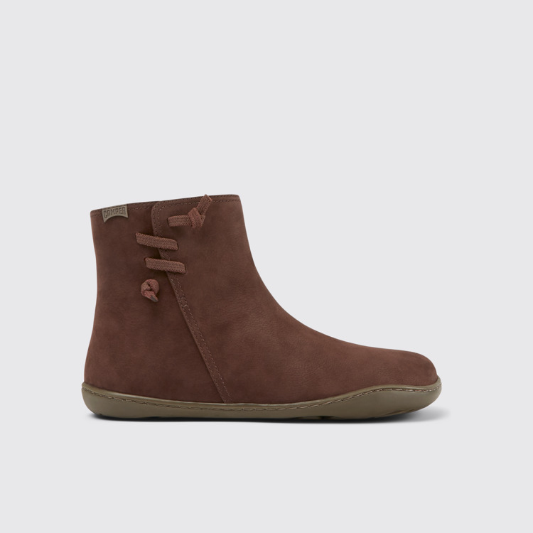 Side view of Peu Brown nubuck ankle boots for women