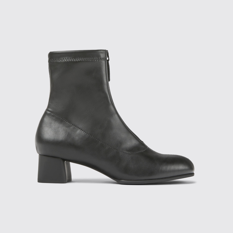 Side view of Katie Black textile ankle boots