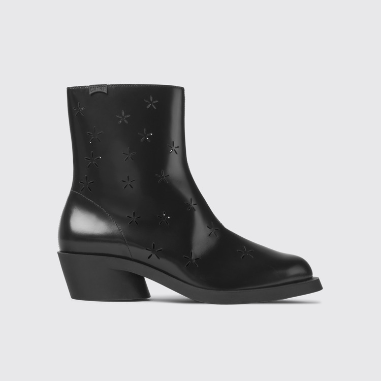 Side view of Bonnie Black leather boots for women