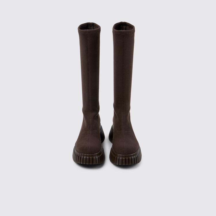 Overhead view of BCN TENCEL® Brown textile boots for women