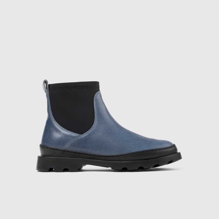 Side view of Brutus Gray leather and textile ankle boots for women