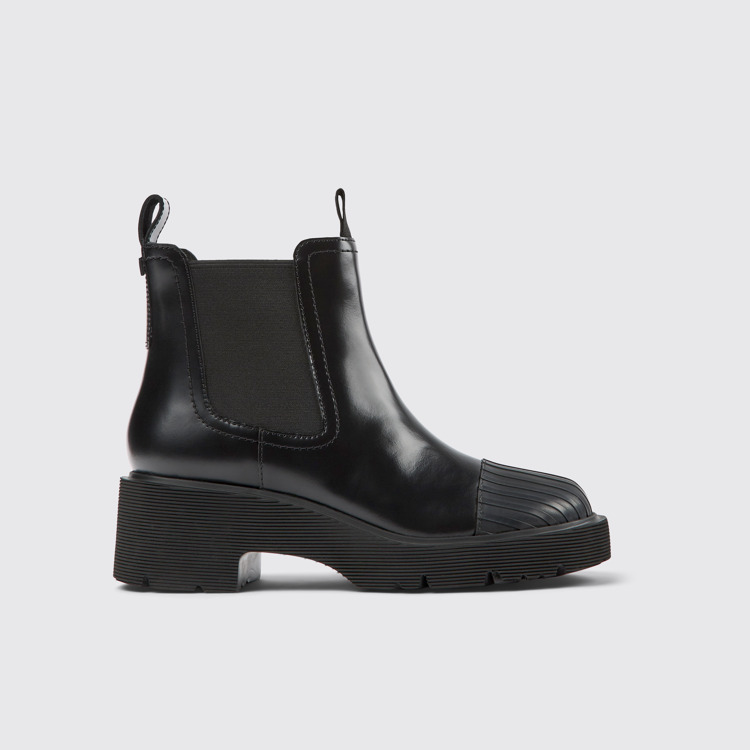 Side view of Milah Black leather Chelsea boots for women