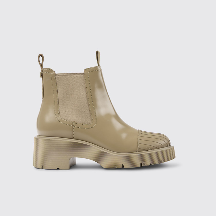 Side view of Milah Beige leather Chelsea boots for women