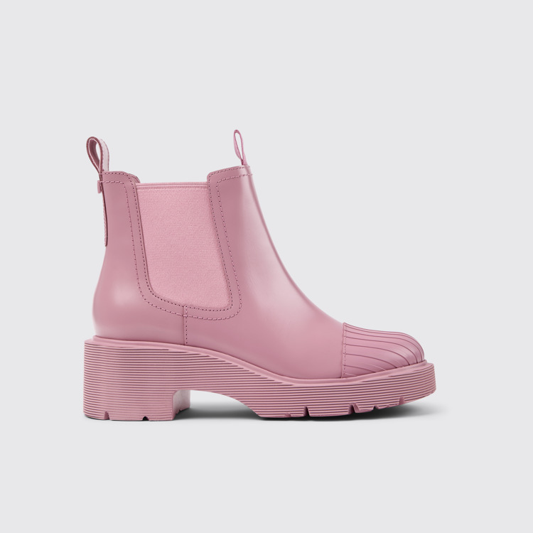 Side view of Milah Pink leather Chelsea boots for women