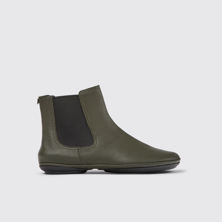 Side view of Right Green leather ankle boots