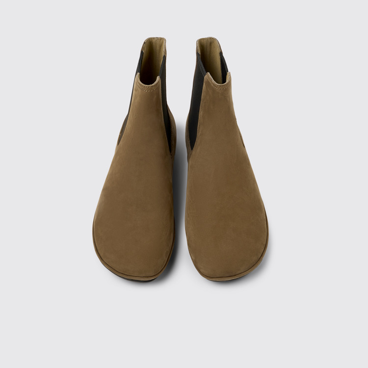 Overhead view of Right Brown nubuck ankle boots