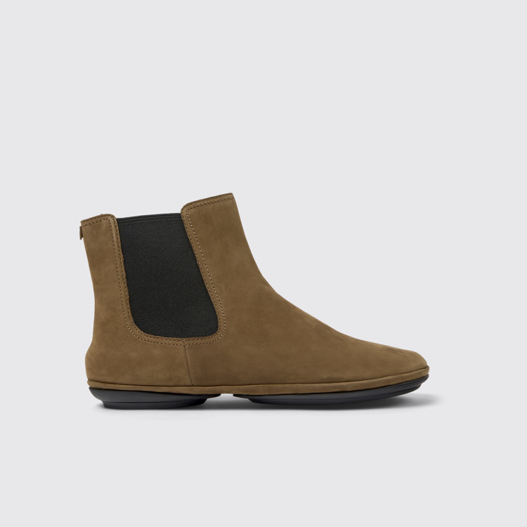 Side view of Right Brown nubuck ankle boots