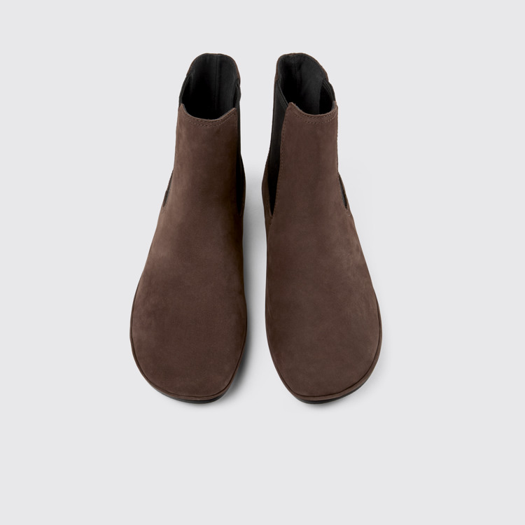 Overhead view of Right Brown nubuck boots for women