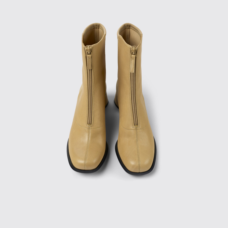 Overhead view of Kiara Beige leather and recycled PET boots for women