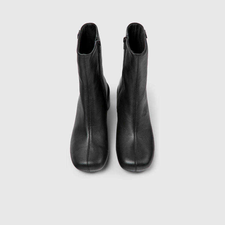 Overhead view of Niki Black leather boots for women