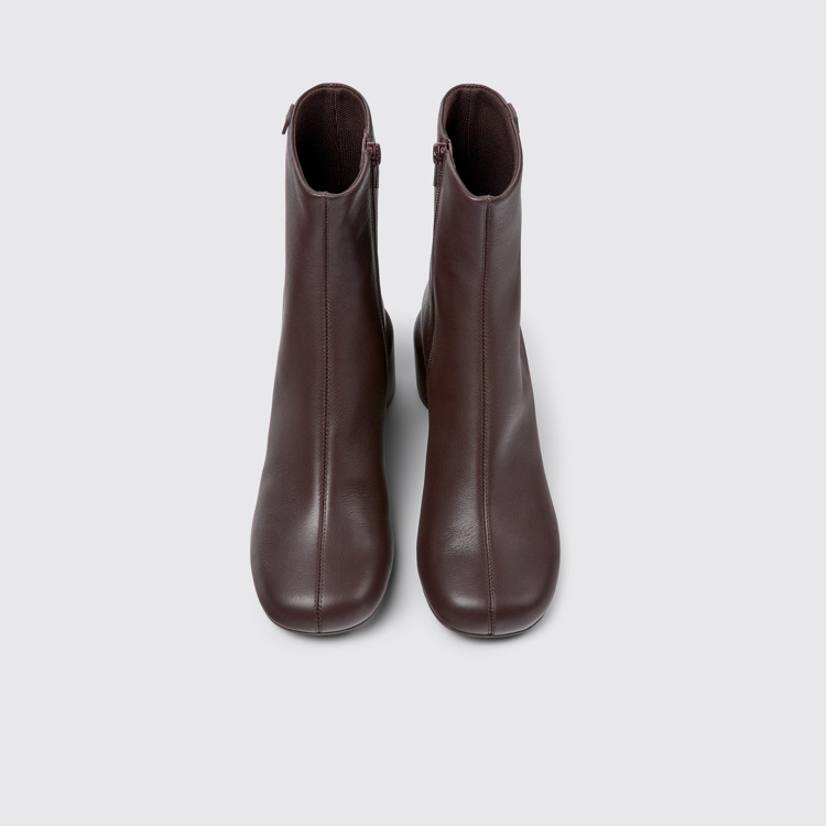 Overhead view of Niki Burgundy leather boots for women