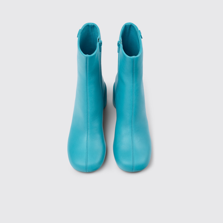 Overhead view of Niki Blue leather boots for women