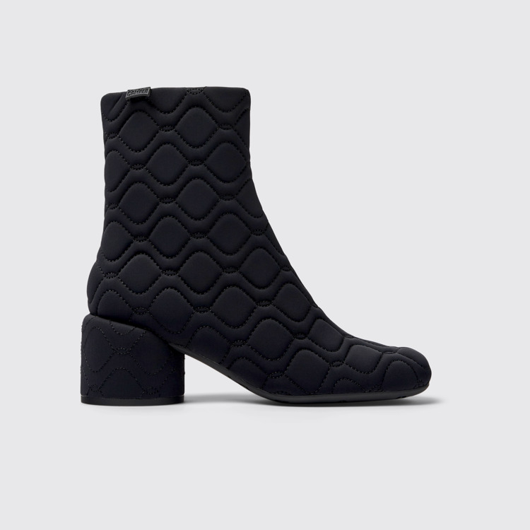 Side view of Niki Black textile boots for women