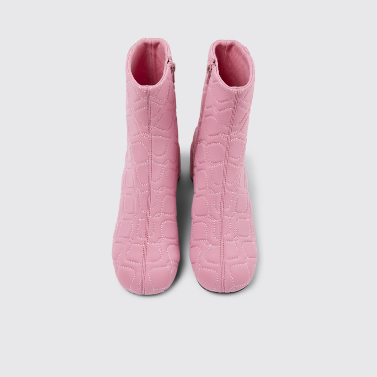 Overhead view of Niki Pink textile boots for women