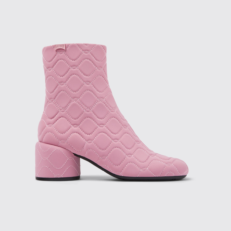 Side view of Niki Pink textile boots for women