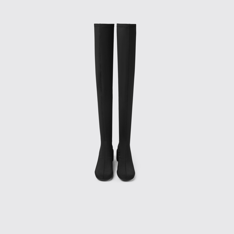 Overhead view of Niki Black recycled PET knee high boots for women