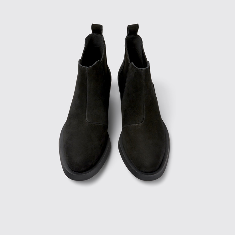 Overhead view of Bonnie Black nubuck ankle boots for women