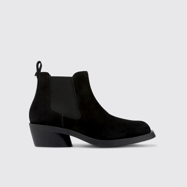 Side view of Bonnie Black nubuck ankle boots for women