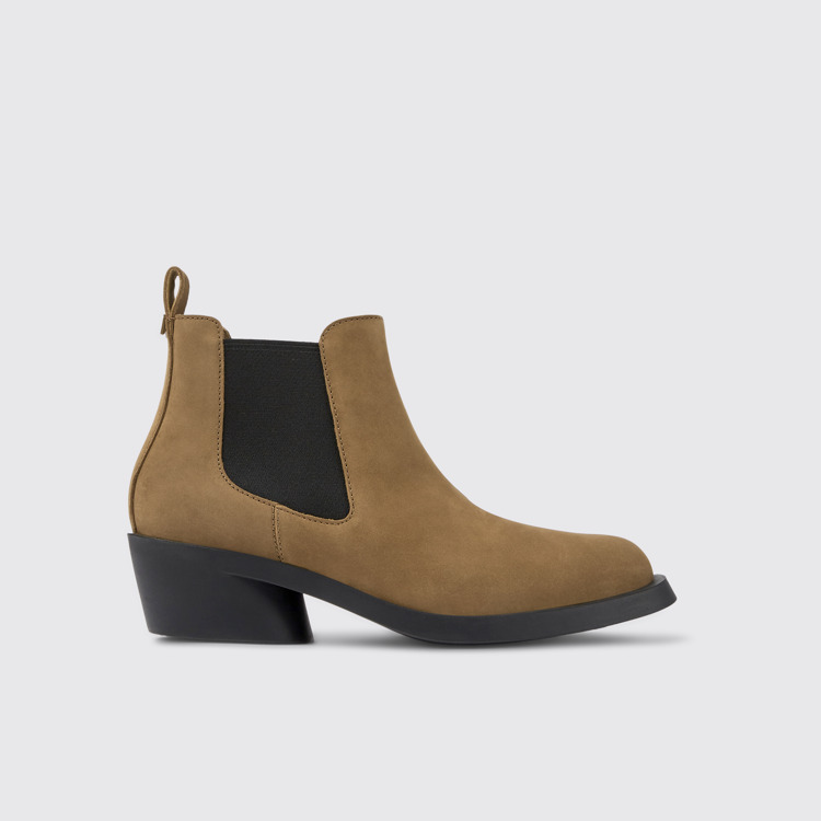 Side view of Bonnie Brown nubuck ankle boots for women