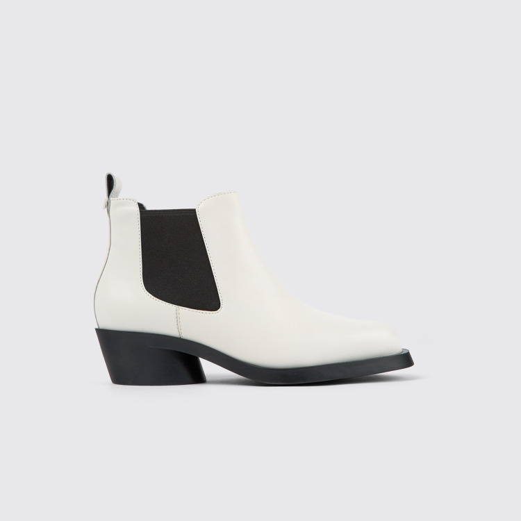 Side view of Bonnie White Leather Chelsea Bootie for Women