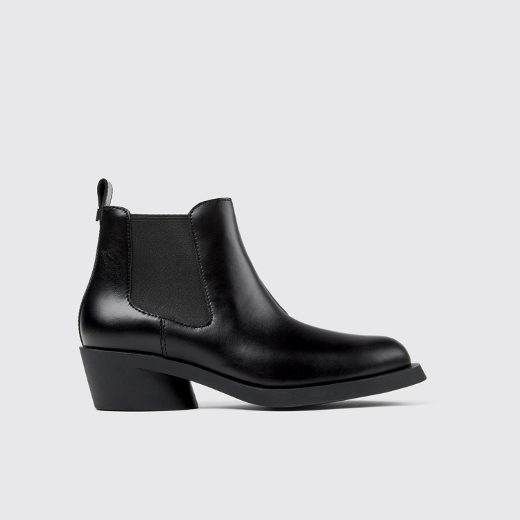 Side view of Bonnie Black leather ankle boots for women