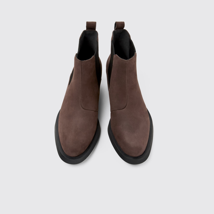 Overhead view of Bonnie Brown nubuck ankle boots for women