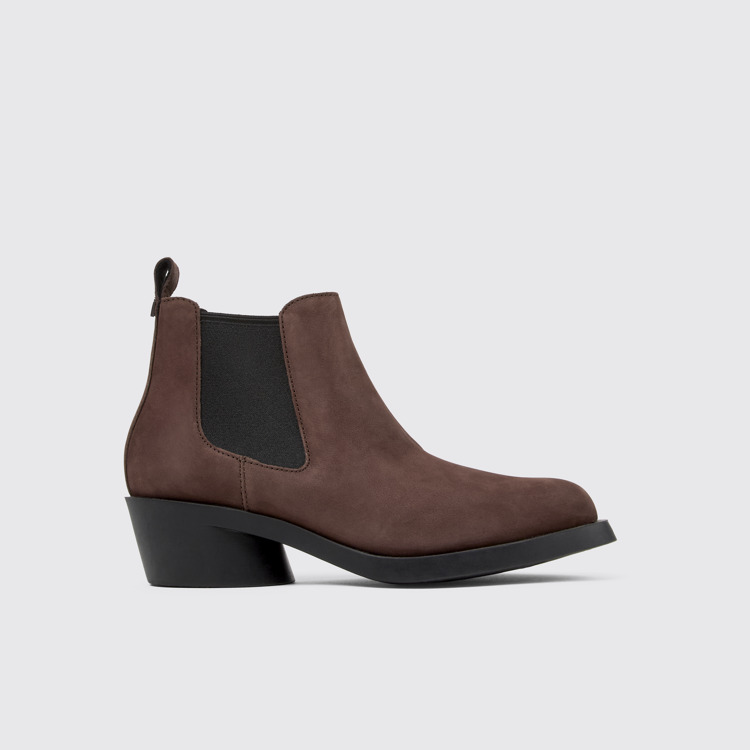 Side view of Bonnie Brown nubuck ankle boots for women