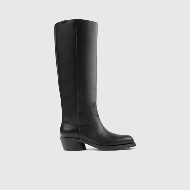 Side view of Bonnie Black leather boots for women