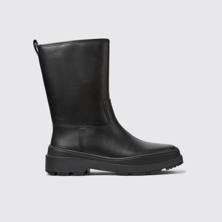 Side view of Brutus Trek Black leather boots for women