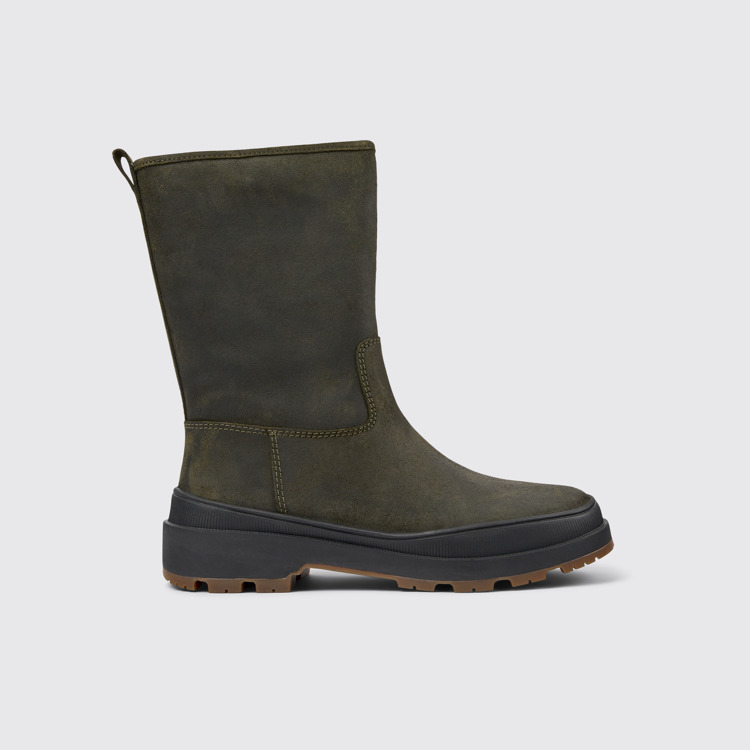 Side view of Brutus Trek Green nubuck boots for women