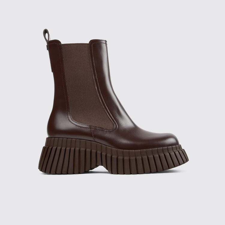 Side view of BCN Brown leather chelsea boots for women