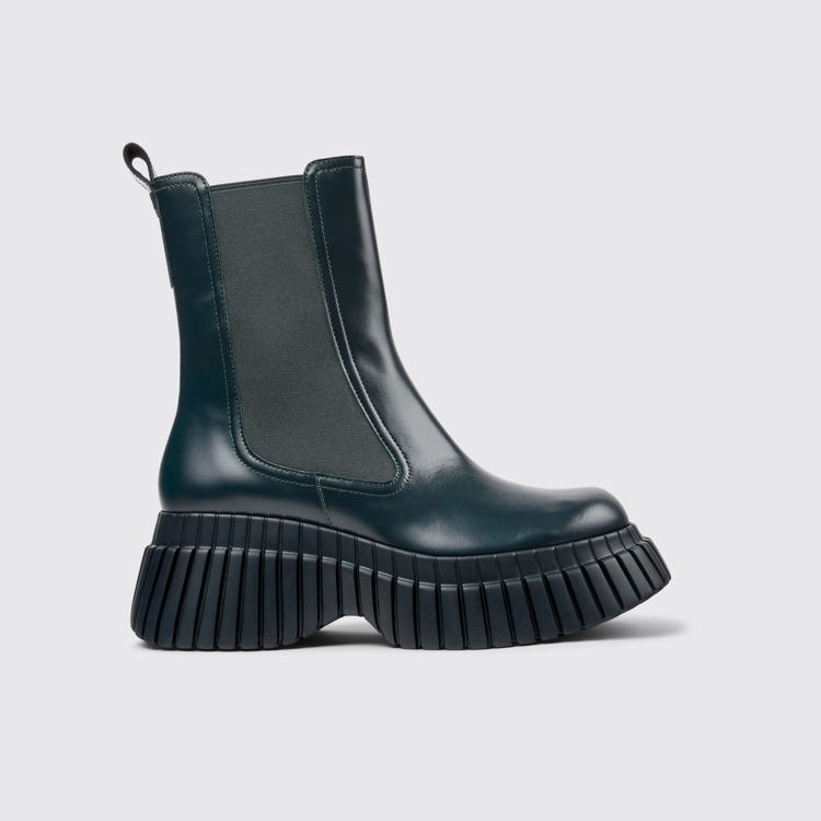 Side view of BCN Green leather chelsea boots for women